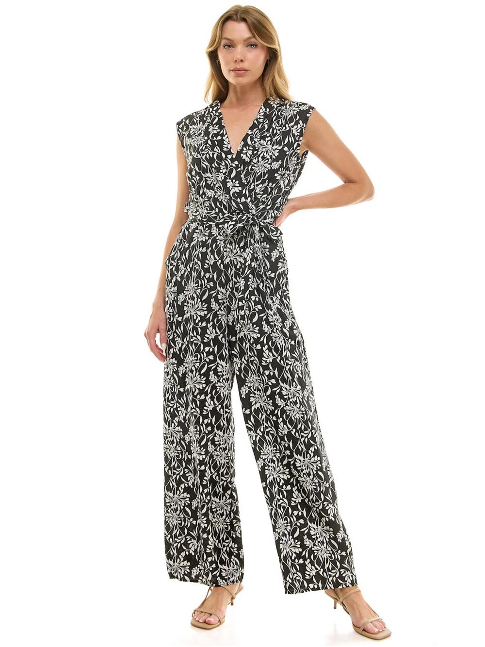 Luxology Surplice Bodice Tie-Front Wide Leg Jumpsuit
